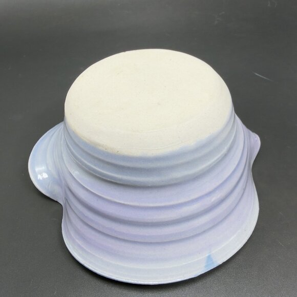 Hand Made Pottery Stoneware Baking Dish Cake Pan Pastel Blue Glaze Artist Signed - Picture 7 of 14